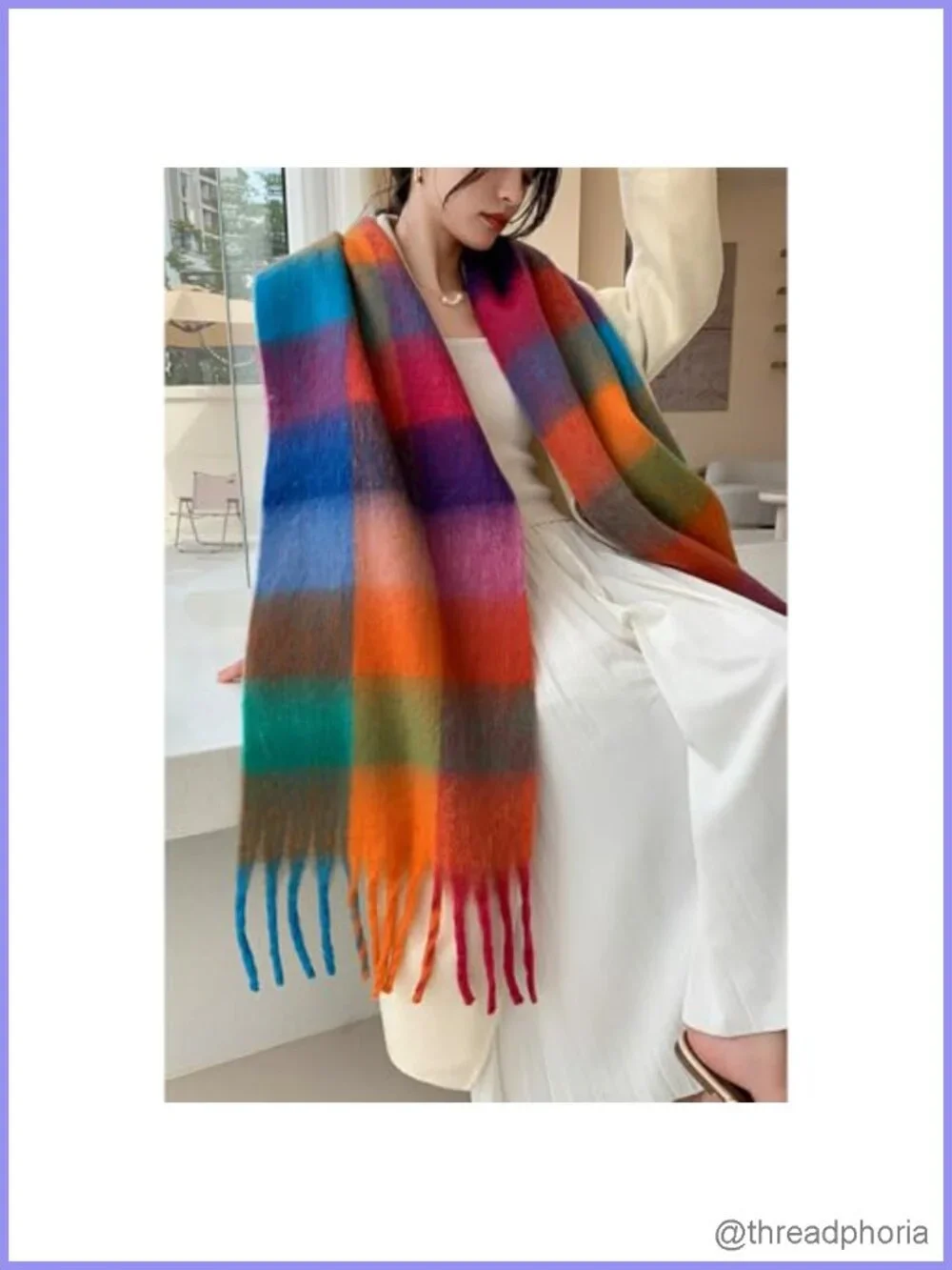 Women's Plaid Winter Scarf Wrap with Tassels - Chunky Knit Warm Fashion Scarf